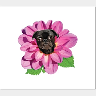 Cute Pug Dog Flower Posters and Art